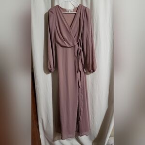 Brass & Roe By CTS Size Medium Dusty Rose True Wrap Maxi Chiffon Dress V Neck